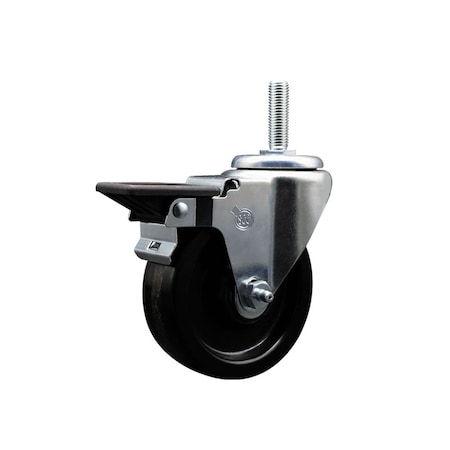 Service Caster 4 Inch Phenolic Wheel Swivel 58 Inch Threaded Stem Caster with Brake SCC SCC-TS20S414-PHR-PLB-58212